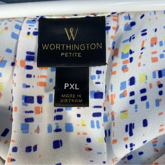 Worthington Petite Women’s White with Pattern print Blouse, Short Sleeves, PXL - Picture 5 of 8